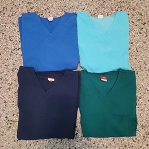 Dickies Scrub Tops Size XL V Neck Lot Of 4 Multicolored Tops. Multiple Pockets. - Picture 1 of 12