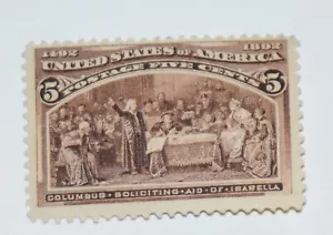 US Briefmarke, Scott #234, 1893 5¢ Columbian, F MH Brown - Bild 1 von 4