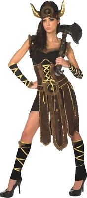 Womens Viking  Costume + Helmet Ladies Barbarian Warrior Princes Dress Halloween - Image 1 of 4