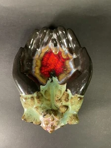 Art Pottery Ceramic Colorful Glazed Cupped Hands Trinket Dish 5.5” - Picture 1 of 15