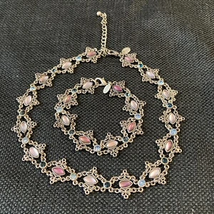 Vintage Worthington Necklace Bracelet Set Filigree Panels Victorian Marquise - Picture 1 of 10