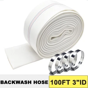 Water Discharge Backwash Pool Hose 3" in inch x 100 FT Lay-Flat Drain Pump White - Picture 1 of 9