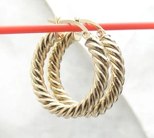 Elegant Twisted Round Hoop Earrings REAL 10K Yellow Gold FREE SHIPPING - Picture 1 of 4