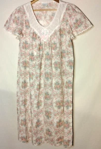 Vintage Gilligan O Malley Nightgown 12-14 Medium Pink Floral Short Sleeve Lace - Picture 1 of 14