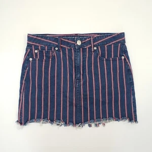 Mini falda jean de tiro alto elástica a rayas azules talla 10 American Eagle - Imagen 1 de 10