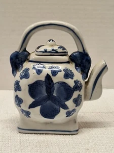 Vintage Hand Painted Cobalt Blue On White Porcelain Teapot/Soy Sauce Pot - Picture 1 of 10