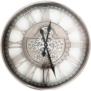 Kensington Industrial Silver Wash Iron Moving Gears Wall Clock, 55cm - Picture 1 of 6