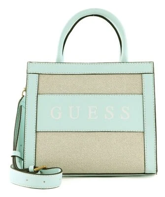 GUESS Salford Mini Silvana Tote Handtasche Tasche Natural / Aloe Palm hellblau - Bild 1 von 4