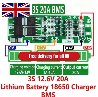 3S 12.6v 20A Li-ion Lithium Battery 18650 Charger PCB BMS Protection Board