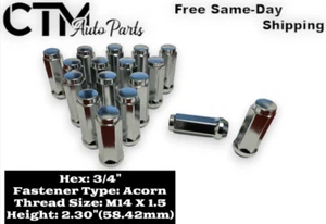 32x 2.3" Tall Chrome 14x1.5 Acorn Lug Nuts 3/4" Hex Fit Ford F250/F350Super Duty - Picture 1 of 4