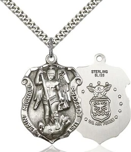 Sterling Silver Saint Michael Air Force Medal Pendant Necklace 18" Chain GiftBox - Picture 1 of 4