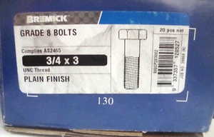 3/4" UNC x 3" Hex Bolt Grade 8 High Tensile Box of 20 (twenty) - Picture 1 of 5