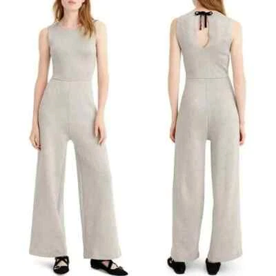 J Crew Metallic Lurex Disco Jumpsuit M Silver Stretch Knit Sleeveless Tie Neck - Image 1 of 4