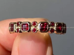 Princess & Round Cut Simulated Ruby Women's Wedding Band Bezel Set s925 14kY/G - Picture 1 of 5