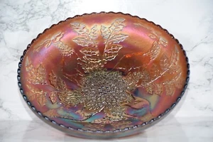 Fenton STAG AND HOLLY Amber Carnival Glass Iridescent 3-Toed Bowl - Picture 1 of 5