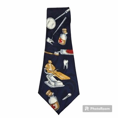 牙医主题新奇领带史蒂文·哈里斯爸爸礼物父亲节复古全新无标签 — 第 1/4 张图片