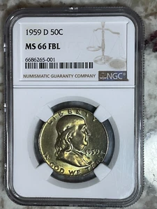 1959-D NCG MS66FBL Franklin Half Dollar 50C, PCGS $450 - Picture 1 of 10
