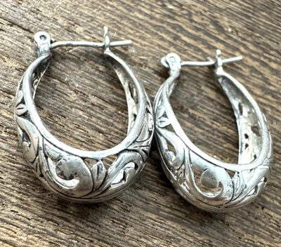 Pendientes de aro calados de filigrana 925 de plata esterlina Jezlaine firmados de colección Foto 1 de 4