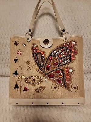 Vintage 60s Enid Collins Look Butterfly Tote Fabric Sequins 11x11 - Image 1 of 4
