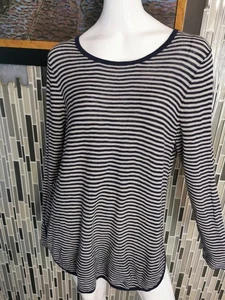 Eileen Fisher Leinenmischung Cropped Pullover XL schwarz/weiß gestreift Langarm 0433 - Bild 1 von 6
