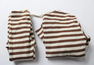 Zara Girl's Striped Co-Ord Ruffle Hem Top Drawstring Bottoms EH6 Brown Size 5Y - Picture 1 of 10
