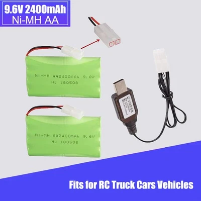 2PCS 9.6V 2400mAh NiMH Rechargeable Battery Packs + USB Charger for RadioShack - Image 1 of 4