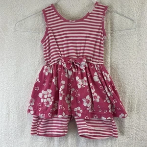 Vestido Mameluco Happy Kids Niñas 4T Rosa Blanco Rayas Floral Lazo de Hibisco - Imagen 1 de 12