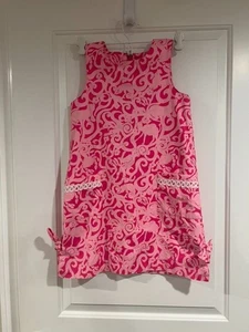 Vintage Lilly Pulitzer Girls Pink & White Print Shift Dress Size 8 Cotton Blend - Picture 1 of 7