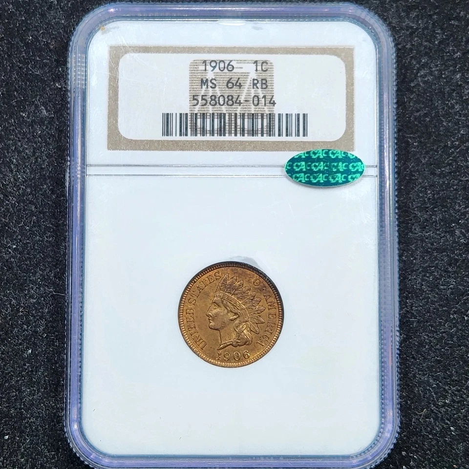 1906 NGC MS64RB CAC Repunched Date (So-Called 6 Over 5) 🔴 RPD-50 ✅ Indian Cent - Image 1 of 4