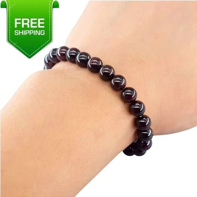Natural Garnet Bracelet 5A Red Crystal Beads Lucky Energy Healing Stone Jewelry - Image 1 of 4