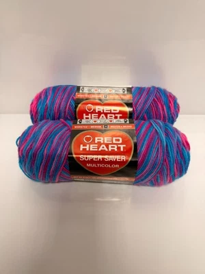 Red Heart Super Saver yarn multicolor 5oz 278yds Bon Bon Print purple blue pink - Image 1 of 4