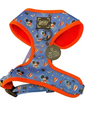 Disney Sassy Woof Adjustable Dog Harness Mickey Mouse Red Blue Popcorn Sz XS NWT - Image 1 of 4