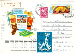 Russia Olympic Games Moscow 1980 Reg. Olympic stationery with Olympic stamp - Bild 1 von 1