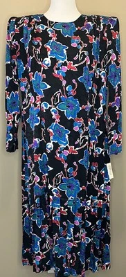 Vintage 80s ARGENTI 100% Pure Silk Plus Size Dress NWT New Wave Buttons Abstract — 第 1/4 张图片