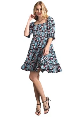 Vestido para mujer Easel floral manga larga hasta el codo en capas  Foto 1 de 4