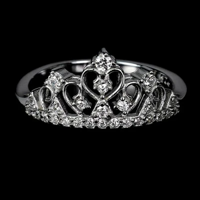 925 Sterling Silver Ring Round Simulated Cz Gemstone Crown Jewelry Size 8 - Image 1 of 4
