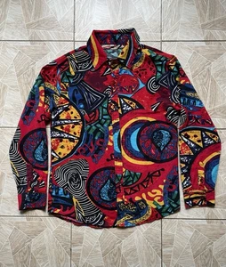 Retro Vintage Japanese Style Avant Garde Abstract Shirt XL Linen 90s Colorful - Picture 1 of 10