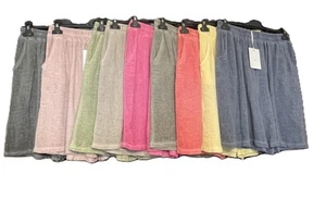 Brand New Ladies Summer Lightweight 2 Pocket Washed Linen Textured Fabric Shorts - Picture 1 of 10