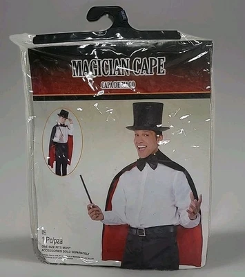 MAGICIAN CAPE One Size Fits Most Black w Red Lining Costume Cloak Ages 6+ NEW - Image 1 of 4