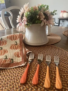 Set of 4 Fiesta Light & Dark Orange Salad Dessert Fork Replacement Swirl Handle - Picture 1 of 11