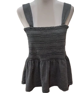 Camiseta sin mangas Madewell textura e hilo a rayas peplum cuello cuadrado azul XL - Imagen 1 de 9