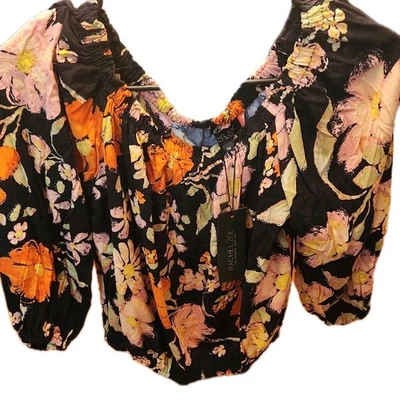 Nuevo con etiquetas Top Rachel Zoe Boho Campesino Manga 3/4 Negro Floral Cottagecore XS Resort  Foto 1 de 4