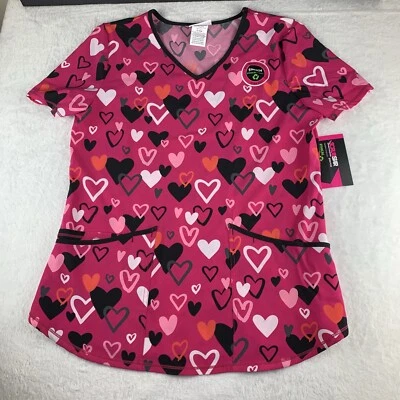 Scrubs Pink Love Hearts Top Ethical Fabric Performance Stretch New Girly - Image 1 of 4