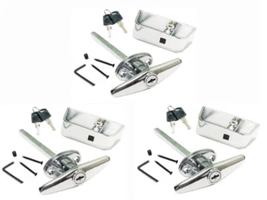 3 SET 6" Maniglia a T cromata serratura porta ricambio cancello capannone SET INTERO 1822 - Foto 1 di 3