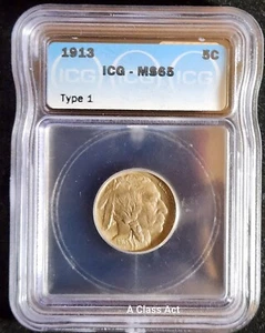 1913 Type 1 Buffalo Nickel 5c ICG MS-65, Better Coin, Full Horn, Sweet! T6501 - Picture 1 of 7