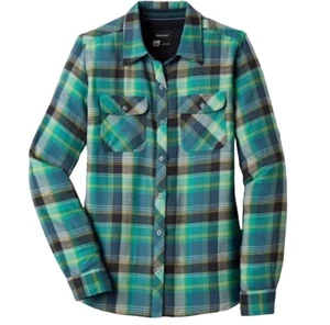 Marmot Button Up Shirt Green Blue Plaid Flannel Women M Gorpcore Campcore Casual - Picture 1 of 7