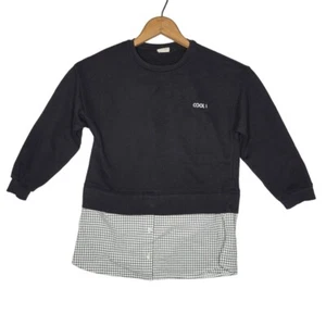 Zara Girls 9 Sweatshirt Pullover Shirt-Over-Shirt Black "Cool!" Embroidered - Picture 1 of 8