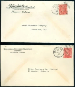 2 POSTAL COVERS - HANOVER, ONT 1935 - Bild 1 von 1