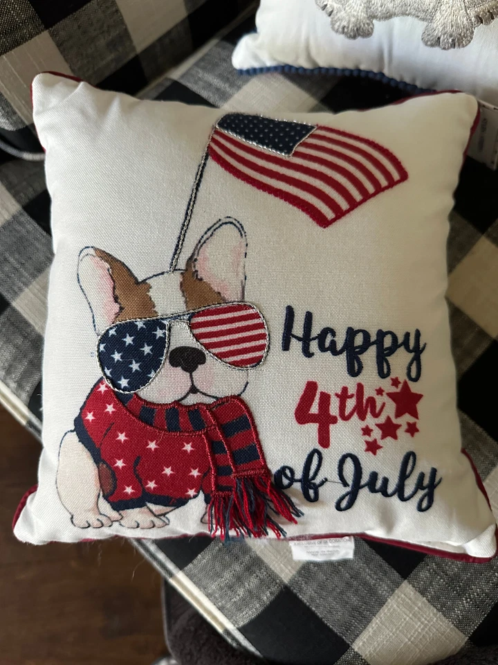Stars & Stripes  French Bulldog 4th of July Decorative Pillow 12x12 - Image 1 of 3