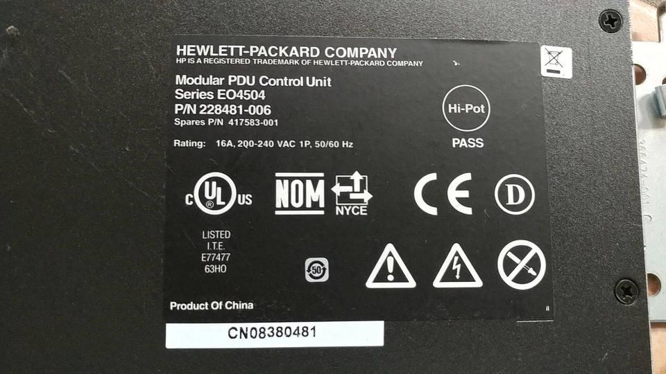 OEM HP 228481-006 Modular PDU Control Power Distribution Unit EO4504 240V 16A - Image 1 of 1